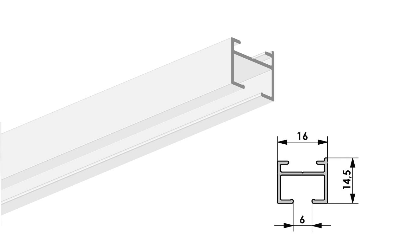 System 155 Schleuderschiene | 1 läufig | Aluprofil 16x14,5mm |  Weiß  Schwarz matt Alu glanz Nickel matt