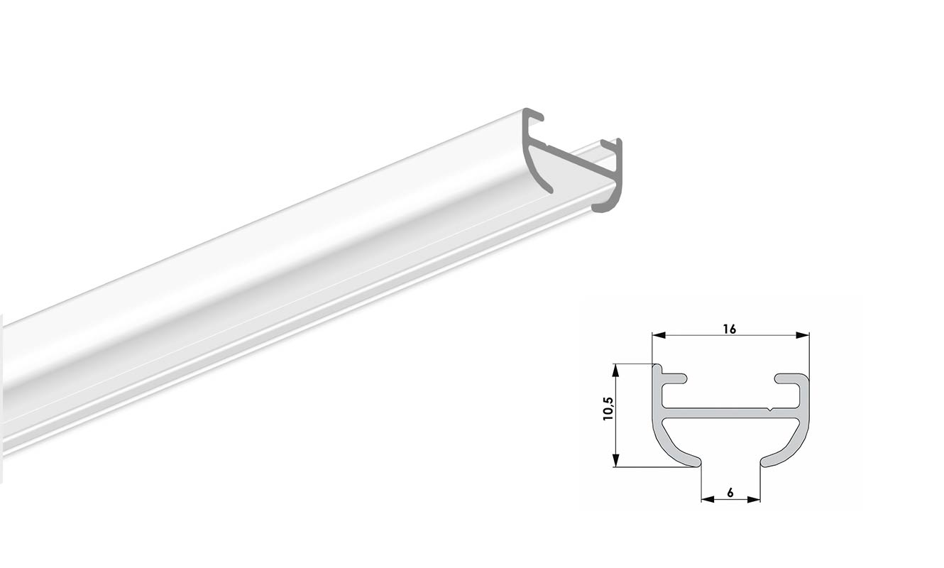 System 150 Schleuderschiene | 1 läufig | Aluprofil 16x10,5mm |  Weiß  Alufarben Messing matt